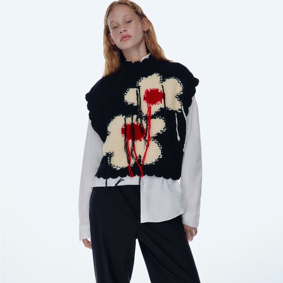 Zara Sweaters Zara Floral Knit Vest Poshmark